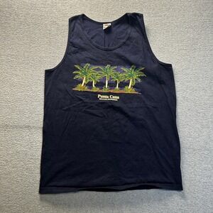 Aremar Tank Top Mens Large Punta Cana Dominican Republic Palm Tree Graphic Navy
